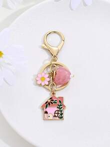 1pc Sweet Cute Vacation Style Enamel House Bee Flower Mushroom Keychain, Bag Decoration, Car Key Pendant, Student Backpack Charm, Souvenir, Gift For Friends - Multicolor - View 10