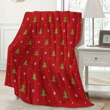 Manta de franela suave y cómoda de 1 pieza con fondo rojo navideño y árbol de Navidad moderno - Estilo manta de siesta de poliéster - Impresión digital artesanal, adecuada para sofá, cama, viaje, oficina y decoración del hogar - Multicolor - Ver 9