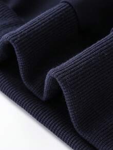 Boys Solid Color Minimalist Crew Neck Long Sleeve Sweatshirt, Casual Fashion, Suitable For Autumn/Winter Outdoor Wear - Navy Blue - View 6