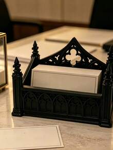 Gothic Cathedral Style Business Card Holder, Desktop Organizer Box, Home Decor, Multi-Functional Storage Tray, Includes Gift Bag, Suitable For Storing Notes/Jewelry/Small Cards/Photos/Dried Flower Gifts/Office Desk Storage/Bills/Dark Style Cafe Decor - Multicolor - View 6
