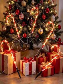 One By Five Christmas Outdoor Decoration LED Solar Powered Candy Cane Lights, Outdoor Holiday Decor Suitable For Garden, Lawn, Pathway, Fence, Yard, Entrance Walkway, Landscape Lighting And Night Scene Atmosphere Decoration - Multicolor - View 2