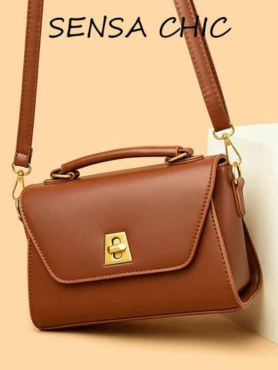 Nueva bolsa cruzada cuadrada portátil de moda con diseño de color contrastante, material de PU impermeable y cierre de giro para compras DC5U