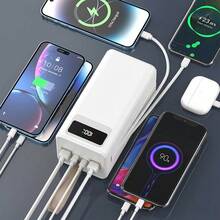 대용량 60000mAh 보조배터리 충전기, 22.5W 고속 충전 멀티 포트, LED 디스플레이 및 LED 라이트 탑재, 휴대용 손잡이 포함, 야외 캠핑, 여행, 하이킹, 선물 파티, 사무용에 적합 - 화이트 - 보기 5