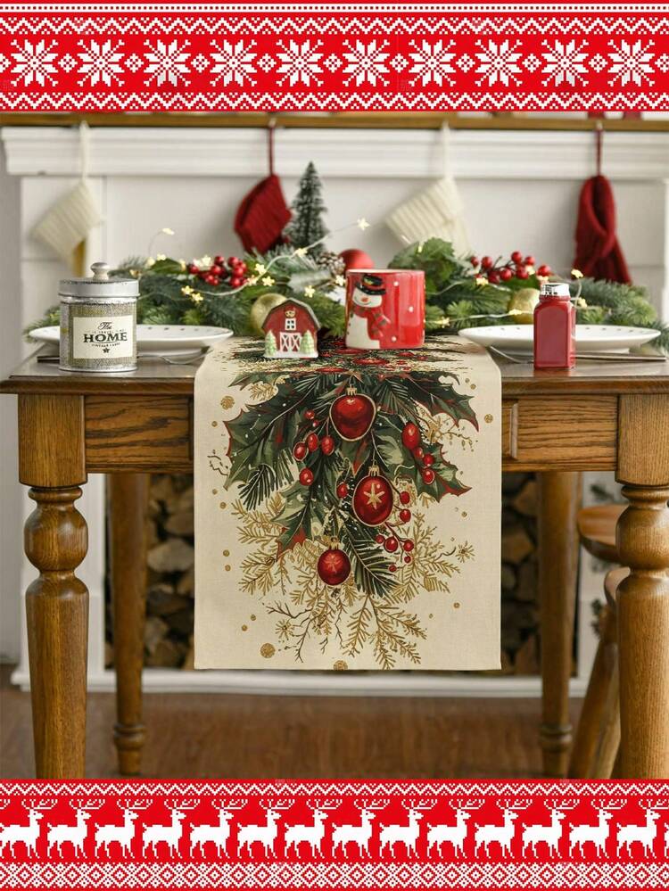 [Christmas Hot ,Christmas]1pc,Christmas Table Runner,Christmas Tree Tablecloth,Reindeer,Snowman,Snowflake,Christmas,Merry Christmas,Christmas Decoration Items,Christmas Gift,Christmas Decoration,Christmas Decorative Rectangular Tablecloth,Suitable For Home Decor,Living Room Decor,Multiple Size Options - Multicolor - View 2