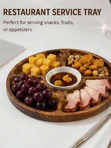 Round Wooden Tray, Multi-Compartment Tray, Cold Food Platter, Home Essentials, Home Decor, Kitchen Supplies, Living Room Bathroom Party Coffee Table Storage Organizer - View 2