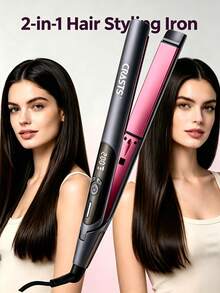 CRASTS Hair Straightener, 2‑In‑1 Flat Iron For Straight & Curly Hairstyles, Ceramic Plates With LCD Digital Display, Adjustable Temperature Professional Hair Styling Iron For Home Salon Use For Women Home Daily Hair Styling - Dark Grey - View 2