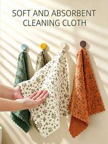 1/2/4/6/8pcs Floral Pattern Cleaning Cloths, Quick-Drying Thickened And Widened Kitchen Towels, Soft And Breathable, Suitable For Bath Towels, Car Polishing Pads And Glassware Cleaning, Square Towels - Multicolor - View 2