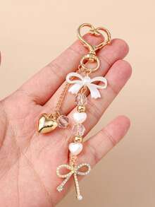 Cute Valentine's Day Heart-Shaped Keychain - Fashion Style Flower Pendant With Lobster Clasp, Gold Metal Ring Accessory, Romantic Gift For Girlfriend, Wife, Girlfriend (Valentine's Day Gift) - Multicolor - View 1