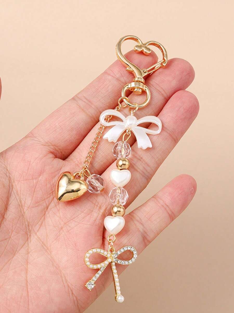 Cute Valentine's Day Heart-Shaped Keychain - Fashion Style Flower Pendant With Lobster Clasp, Gold Metal Ring Accessory, Romantic Gift For Girlfriend, Wife, Girlfriend (Valentine's Day Gift) - Multicolor - View 1