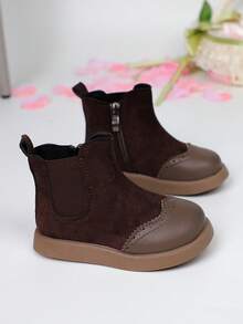 1 Pasang Sepatu Bot Chelsea Anak Perempuan, Sepatu Bot Modis Bersol Lembut dan Tahan Lama, Sepatu Bot Setinggi Mata Kaki untuk Balita - Coklat - View 10