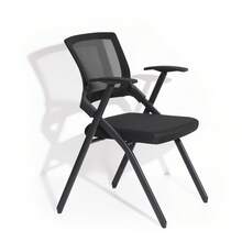 Ergonomic Mesh Office Chair, Foldable Training Chair With Armrests - Black - No Tabletop - View 1