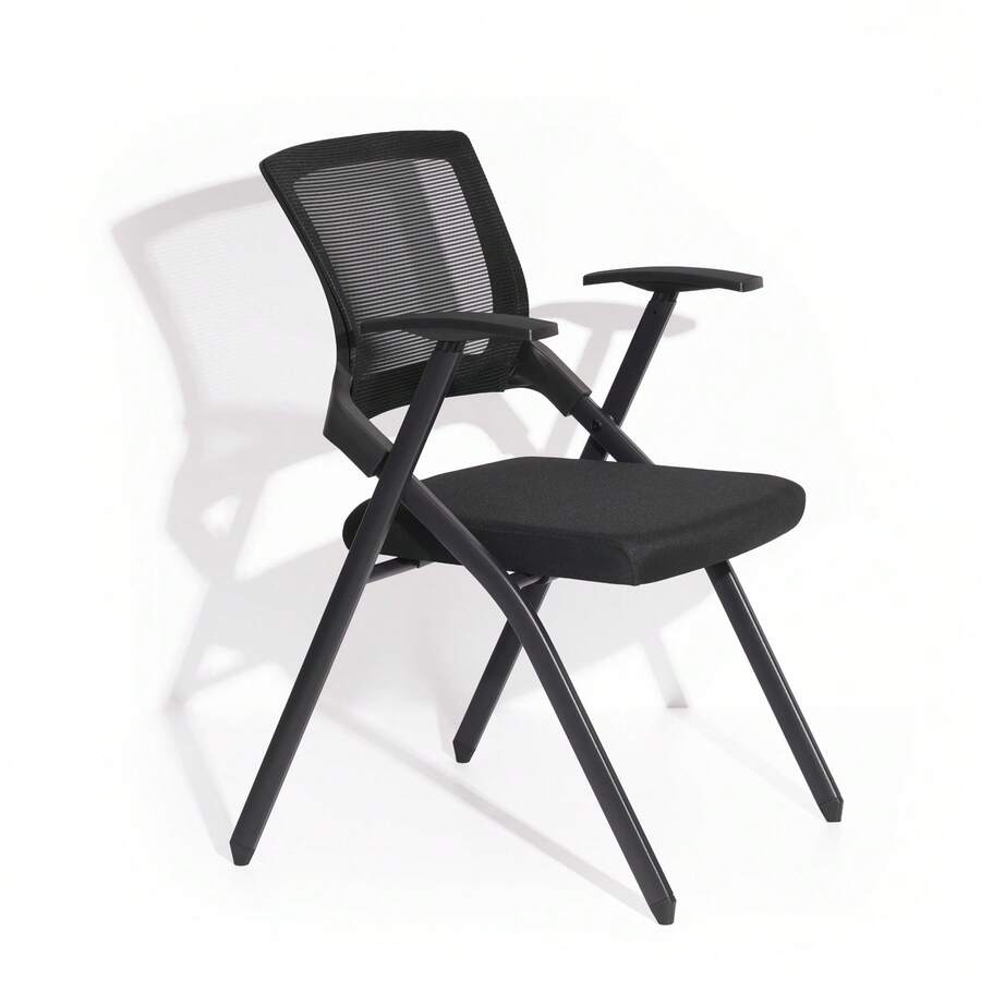 Ergonomic Mesh Office Chair, Foldable Training Chair With Armrests - Black - No Tabletop - View 1
