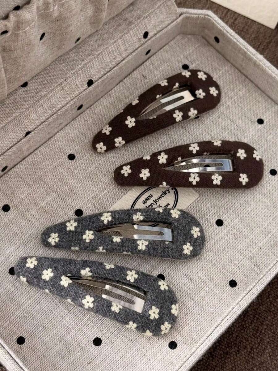 4 buah Jepit Rambut Kain Motif Bunga Vintage, Jepit Rambut BB Lembut Anti Selip, Jepit Rambut Samping untuk Pemakaian Sehari-hari Wanita di Musim Gugur