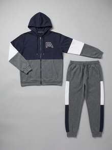 Men Hoodie Co-Ords - Navy Blue - View 5