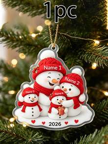 Custom Snowman Family Christmas Ornament, Personalized 2-5 Names Family Hanging Decor, Customized Snowman Christmas Tree Ornament 2026, Customizable Holiday Keepsake Gift For Mom Dad Family, Xmas Decorations - Style C - View 8