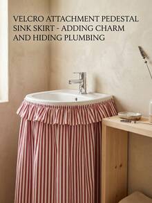 1/2pcs Red Striped Farmhouse Ruffle Sink Skirt Decorative Cabinet Curtain Bathroom Kitchen Sink Skirt Brown Striped Pleated Short Curtain Home Classroom Country Style Table Privacy Curtain Laundry Room - Red - View 5