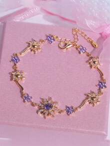 1pc Sunflower Bracelet, Sun Bracelet, Inlaid With Shiny Synthetic Zirconia, Suitable For Travel And Vacation Wear, Holiday Gift, Essential Fashion Item For Going Out - Bracelet - View 1