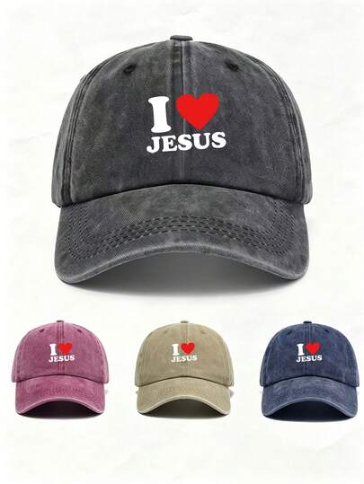 1pc I Love Jesus Printed Ball Cap, Adjustable Design,Great For Gatherings, Parties, Travel, And Hiking; Offers Sun Protection