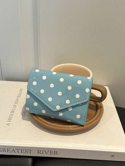 1pc Polka Dot PU Portable Bi-Fold Fashion Short Wallet, Suitable For Women's Daily Use And Dating Gift