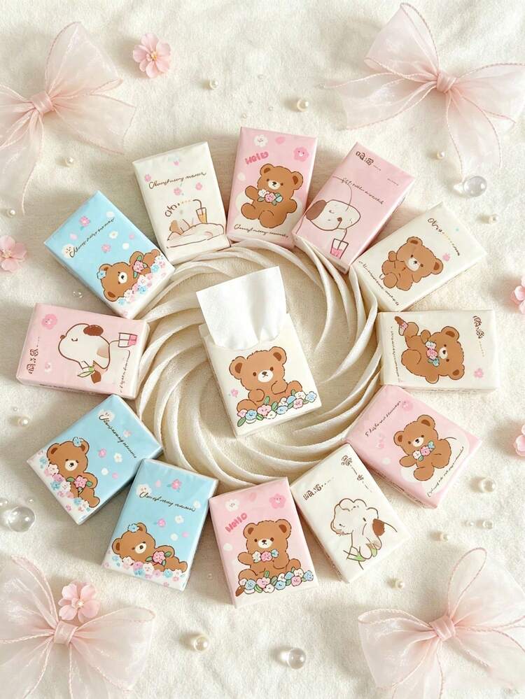 144pcs/72pcs/24pcs/8pcs Colorful Cat Print Natural Woodpulp Handkerchief Tissues, Suitable For Daily Life Cleaning,Kitchen,Bathroom,Home,Household Supplies - Color Mixing - View 3