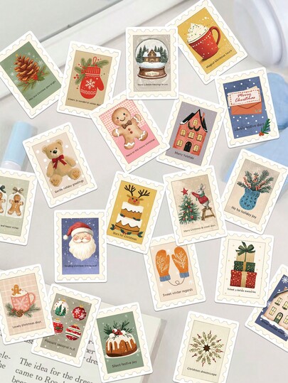 50 piezas de pegatinas de sellos postales navideños vintage para funda de teléfono, refrigerador, planificador, diario, guitarra, álbum de recortes, cuaderno, equipaje, casco, patineta, computadora portátil