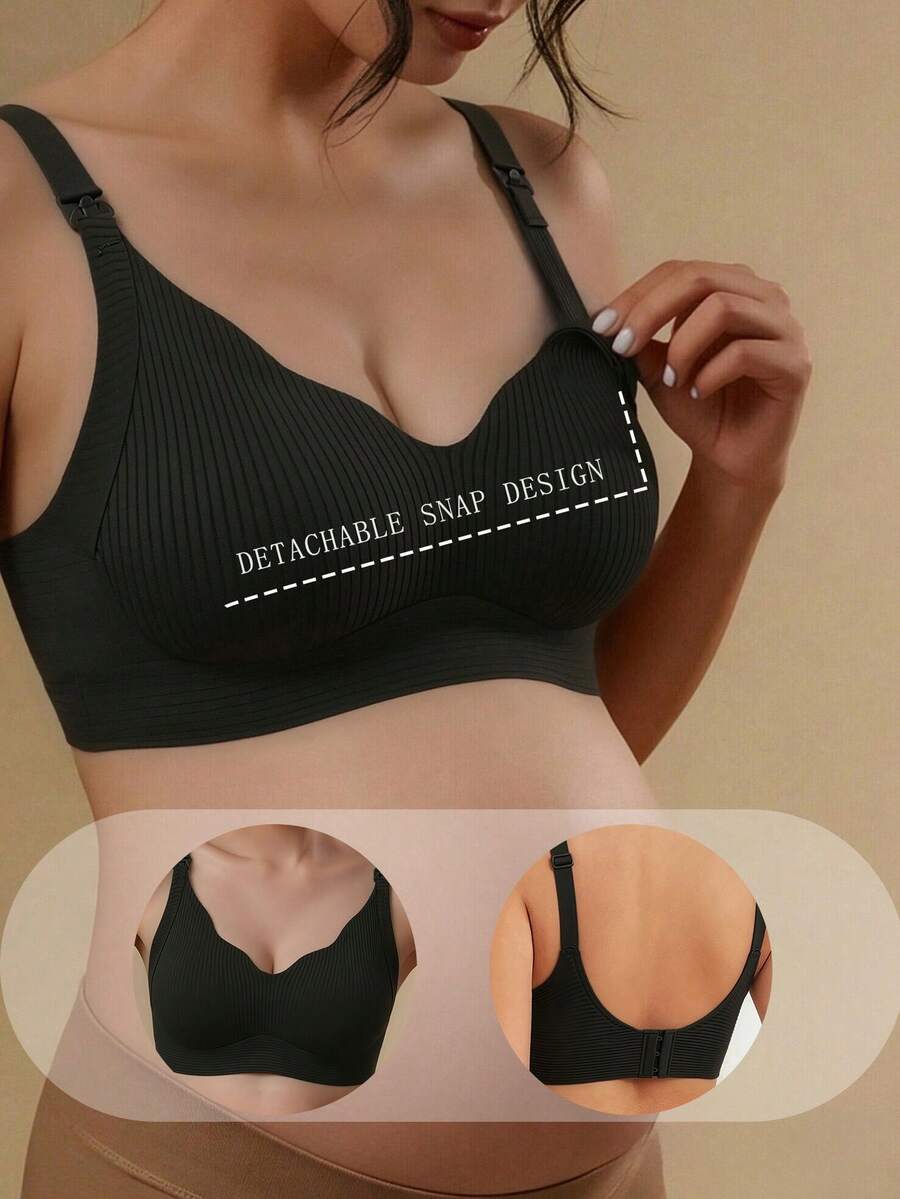 1件式哺乳內衣,聚攏防下垂,大胸適用,前扣式,便攜,產後孕婦內衣 - 黑色 - 查看 1