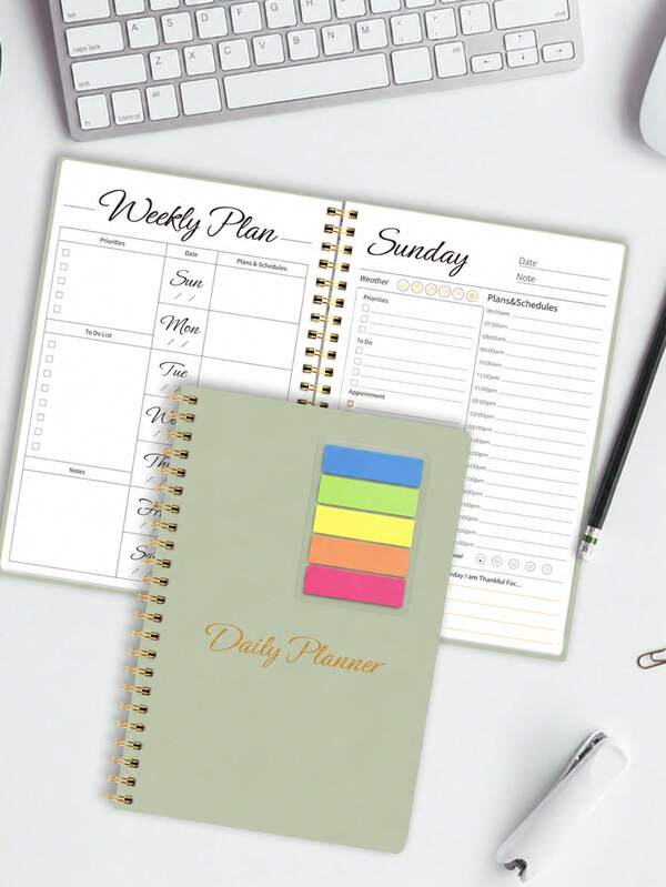 1pc Undated Daily & Weekly Planner, Spiral Schedule Notebook With Priorities, To Do Lists, Notes, Meals, Mood & Habit Tracking, Office Desk Accessories Office Supplies, Halloween Gifts