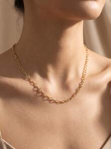 Shescity 1pc Gold Copper Zirconia Inlaid Fashion Niche High-End Collarbone Necklace - Gold - View 3