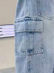 Celana Jeans Denim Kasual Model Lurus untuk Anak Laki-Laki, Gaya Jalanan - Biru - View 4