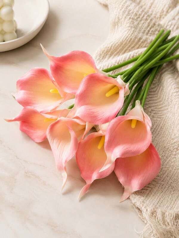 1/6/12/20Pcs PU Pink Artificial Calla Lily Flowers,13.37 Inch Realistic Faux Calla Lily Bouquet, No Vase, For Home Table, Wedding, Indoor Outdoor, Garden, Party Decor Floral Arrangement