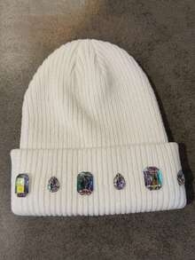 1pc Colorful Rhinestone Beanie Knit Hat Punk Style With Rhinestones Autumn/Winter Fashion Versatile Couple Hat Warm Hat Suitable For Daily Wear, Home, Outdoor, Cycling, Fishing (Rhinestone Color And Position Random) - Multicolor-d - View 8