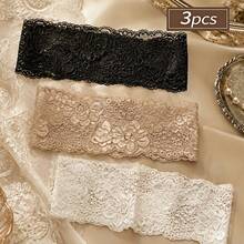 3pcs Women's Lace Wide Headbands, Elastic Hair Accessories, Black, White, Coffee Colors, Elegant And Versatile, Suitable For Sports And Yoga - Multicolor - View 5