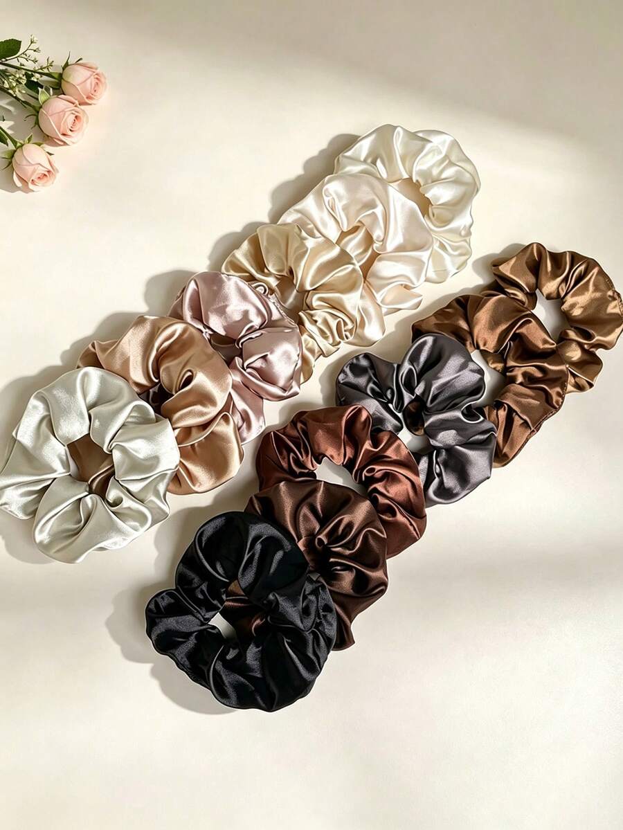 12PCS Satin Glossy Scrunchies Set, Vintage Earth Tone Versatile Hair ...