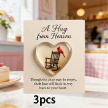 1/3pcs Pocket Hug Heart Cards - Hug From Heaven, Heart-Shaped Memorial Statue With Bird, Includes Inspirational Blessing Card, Suitable For Memorial, Home Decor, Gift - Multicolor - View 8