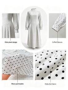 Women's Polka Dot Print Patchwork Casual Party Elegant Dress - Black and White - View 9