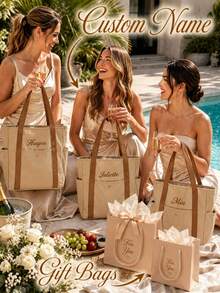 Custom Embroidered Bridesmaid Tote Bag, Personalized Canvas Beach Bag With Initial Ribbon, Bridesmaid Wedding Gift, Bridal Party Tote Bag - Multicolor - View 9