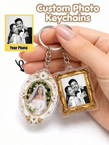Personalized Acrylic Photo Keychain, Customizable Photo. Vintage Style Decorative Photo Frame, Perfect Gift For Wedding, Anniversary, Valentine's Day And Birthday. Suitable For Lovers, Newlyweds, Friends And Family. - Multicolor - View 1