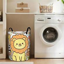 1pc Cute Zoo Animal Print Lion Giraffe Panda Monkey Storage Hamper Foldable Portable Laundry Basket Home Clothes Organizer Sundries Container Dorm Room Bedroom Closet Household Storage Solutions Decorative Fabric Bins - Multicolor - View 5
