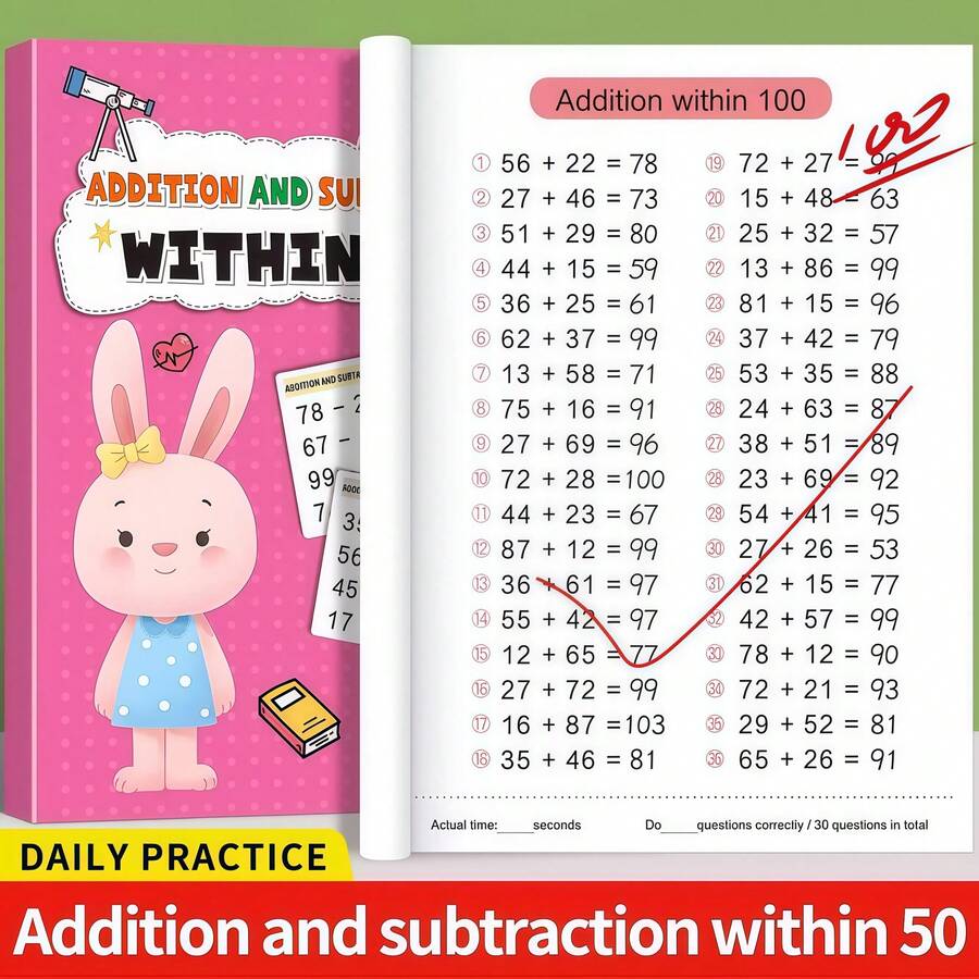 4 Books Children Mental Math Workbook Set, Addition And Subtraction Within 10-100, Educational Practice Book Gift, Suitable For Boys And Girls
