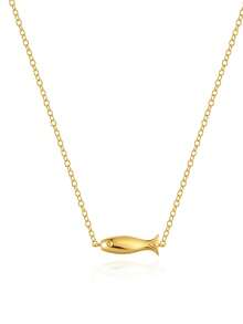 EleRunis 1PC 925 Sterling Silver Dainty Tiny Gold Fish Pendant Necklace Layering Necklace Minimalist Animal Necklace Design Birthday Gift Fish Jewelry Gift - Gold - View 6