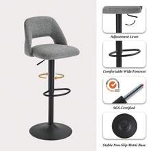 Goeurvant Nordic Height Adjustable Bar Stools 360° Swivel Kitchen Island Chair With Hollow Back And Counter Stools With Footrest For Bistro Café Breakfast Bar-Dove Grey Textured Fabric - Dove Grey Textured Fabric - View 7
