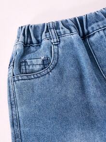 Celana Jeans Denim Lurus Bergambar Kartun Bordir untuk Balita - Biru - View 5