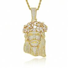 Bold Crown Head Jesus Pendant, Shiny And Eye-Catching, Showcasing Personalized And Style. Gold Appearance Combined With Thick Twisted Rope Chain, Paired With Large Size Pendant, Overall Fashionable And Striking Design, Easily Creating Hip-Hop Street Style. Suitable For Matching With T-Shirts, Hoodies, Jackets And Other Daily Outfits, Also Applicable For Parties, Gatherings, Music Festivals, Street Photography And Other Occasions, It Is A Personalized Accessory To Enhance Overall Style. - Rice Grain Jesus - View 4