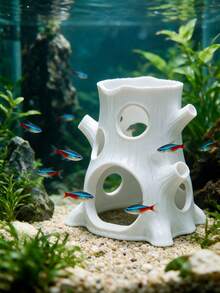 3D Printed White Tree Stump Hideout, Aquarium Fish And Shrimp Hiding Cave Shelter, Aquarium Decoration, Suitable For Betta Fish, Guppy, Tropical Fish And Shrimp, Provides Hiding And Breeding Space, Fish Tank Decor, Aquarium Landscape Ornament - A - View 9