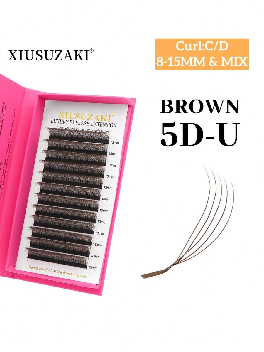 XIUSUZAKI 12Rows Brown Lashes U 5D Shaped Fluffy False Eyelashes Colorful Blooming Lash Clusters Premade Fans Eyelash Extension Natural Look Eyelash Makeup Tools Suitable For Cosplay, Anime And Fairy Makeup Professional Supplies For Lash Techs - View 1