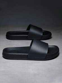 Plus Size Men's Adjustable Non-Slip Soft Sole Slide Sandals, Comfortable Outdoor Slippers For Wide Feet In Summer - Black - View 5