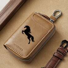 Galloping Horse Silhouette Key Fob Case Crossgrain Leather Zipper Keychain Wallet With Silver Metal Hook - Multicolor - View 15