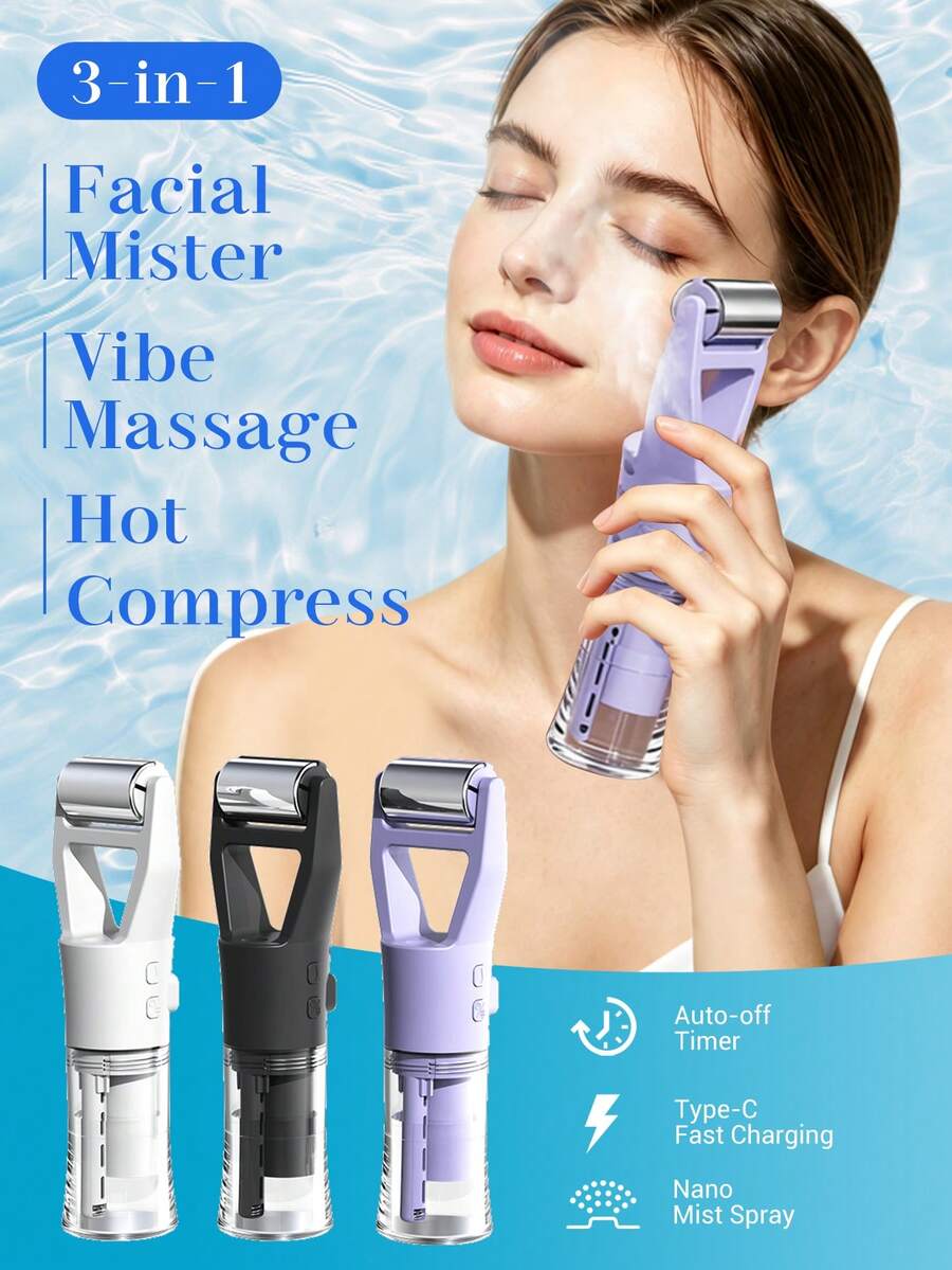 TOUCHBeauty Multifunctional Facial Skincare Beauty Device | Nano Mist Hydration Spray, Constant Temperature Warm Compress To Open Pores, Metal Roller Vibration For Enhanced Absorption, Type-C Charging With Auto Shut-Off, Portable Beauty Tool, 1200mAh - Multicolor - View 1