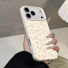 1pc White Leather Texture Minimalist Personalized Light Leopard Print Phone Case Suitable For IPhone 16 Pro Max/17/16/15/14 Plus/13/12/11/Air And Series - Multicolor - View 3