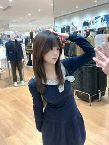 Early Autumn Design Korean Style Bow U-Neck Long Sleeve T-Shirt Top - Navy Blue - View 3